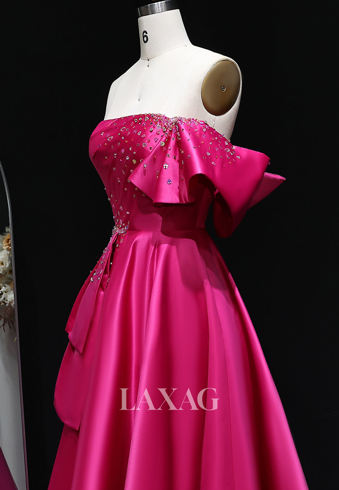 Tube Top Beaded Pleated Satin Formal Gowns Sleeveless Floor-Length A-Line Evening Dress