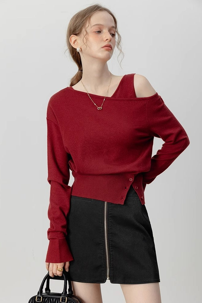 Design One Shoulder Slim Knit Top