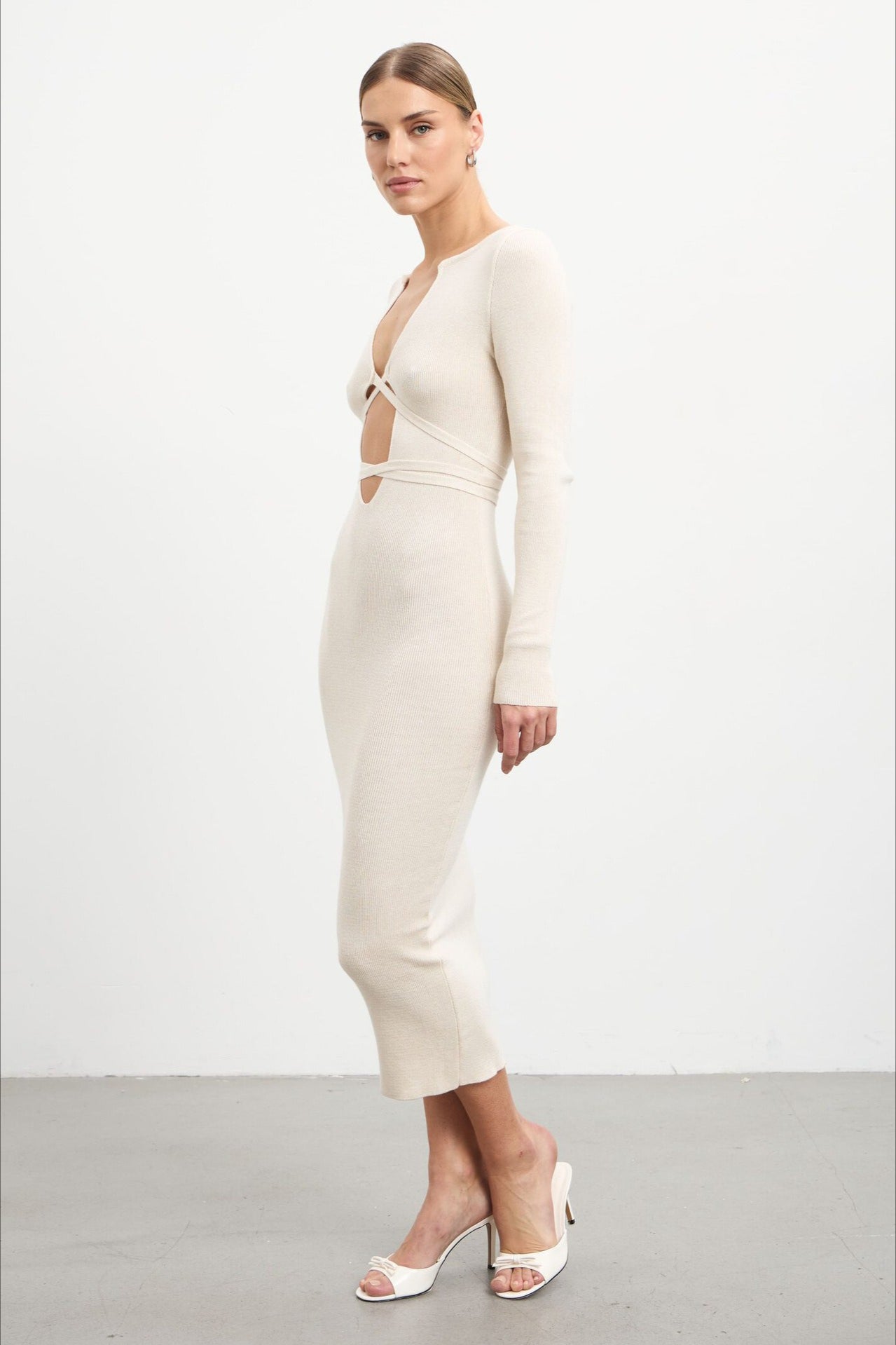 Deep V Hollow Out Knit Sweater Dress