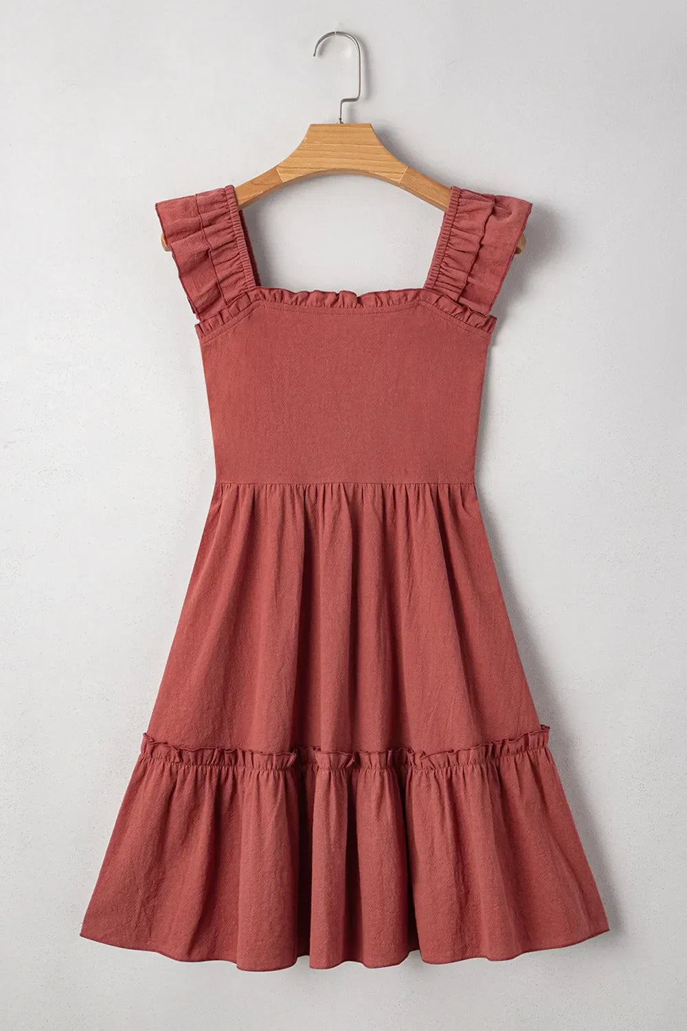 Ruffled Smocked Cap Sleeve Mini Dress