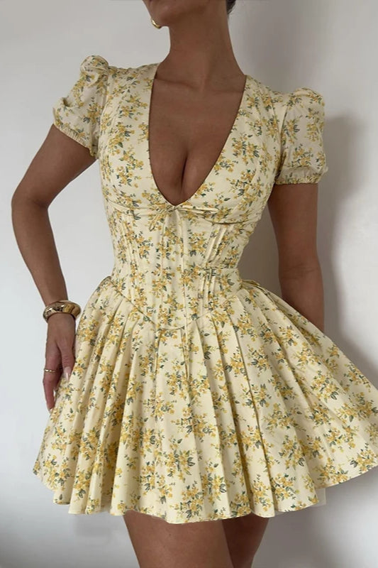 Ruffled VNeck Floral Dress