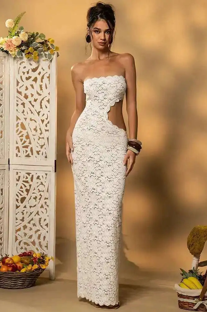Backless Off Shoulder Lace Sleeveless Maxi Dress