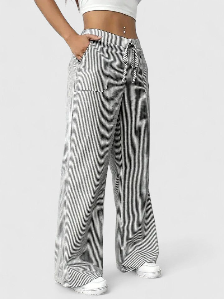 Striped High Waist Pocket Wide Leg Pants