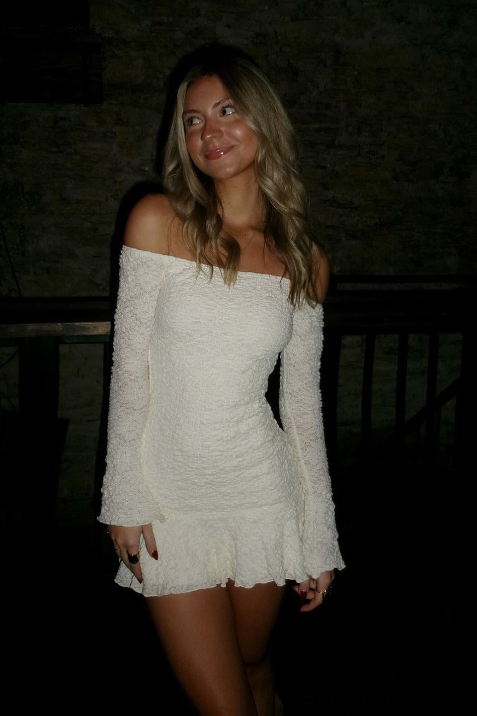 Hollow Out Off Shoulder Pleated Lace Dress 6