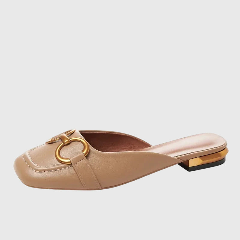 Square Toe Buckle Slip On Flats