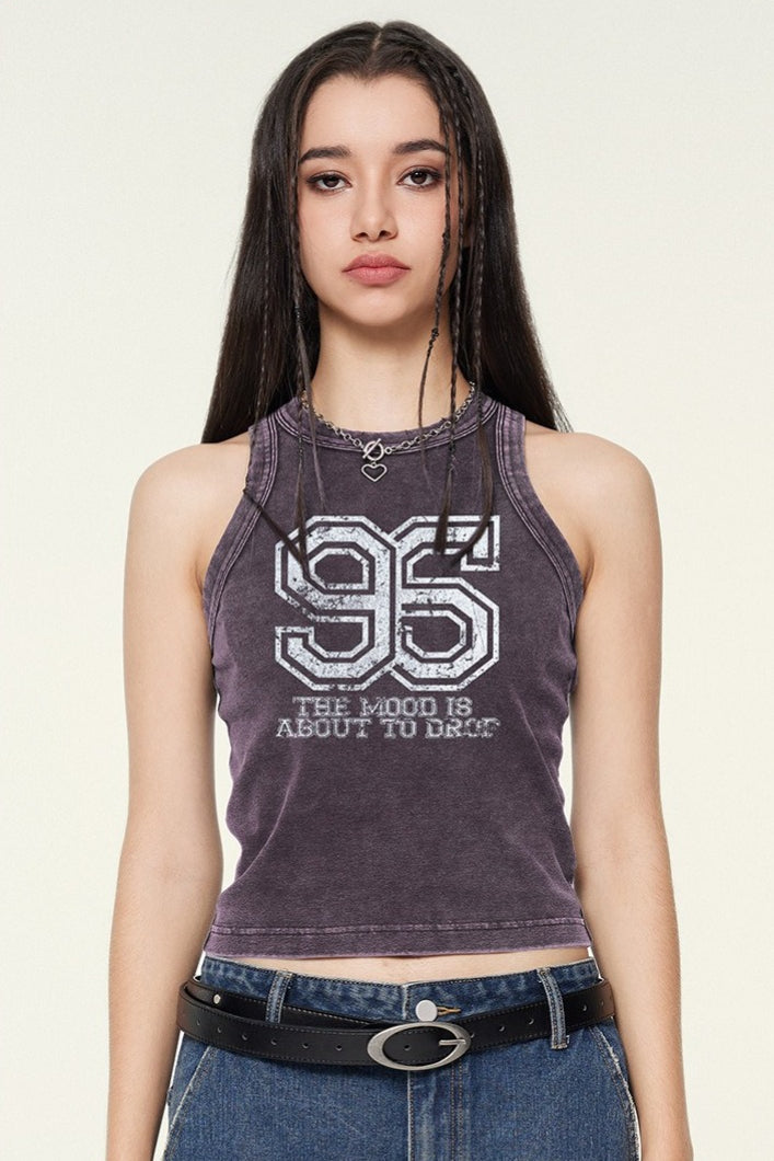 Washed Digital Print Crop Tank Top