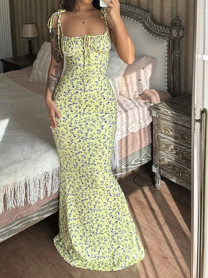 Sleeveless Lace Up Backless Floral Dress 4