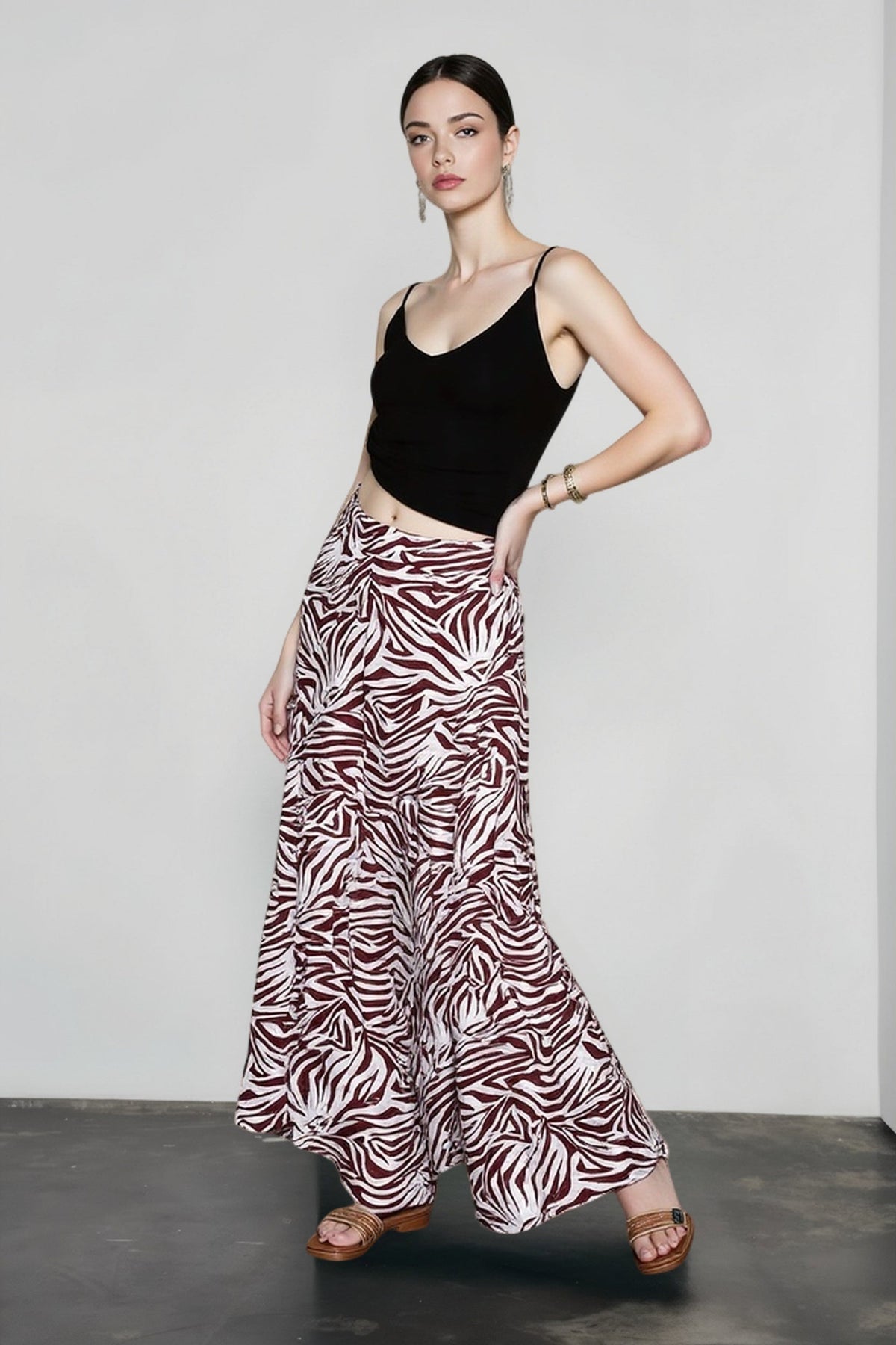 Zebra Print High Waist Flowy Tiered Maxi Skirt 5