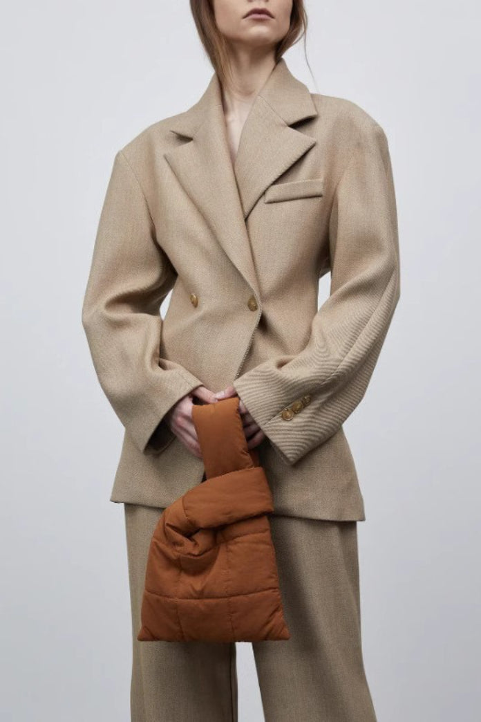 Herringbone Notch Lapel Double Breasted Oversized Wrap Front Blazer 2