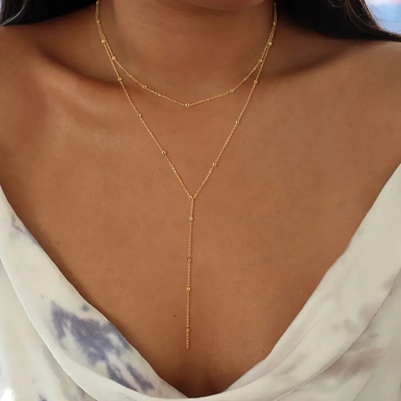 Crystal Station Layered Chain Lariat Necklace