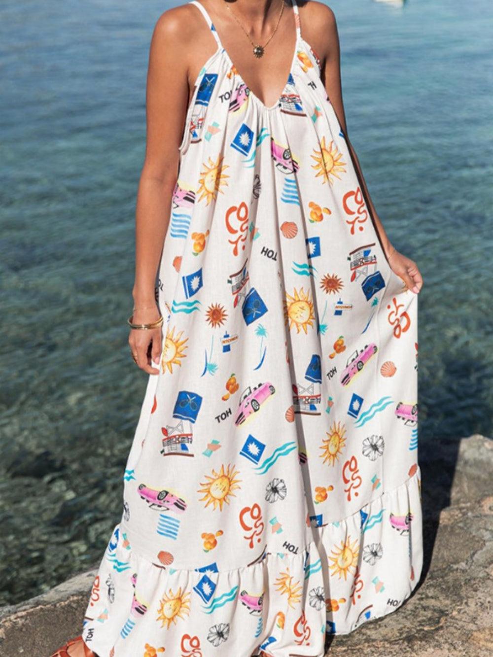 Sling Printed Holiday Loose Plus Size Dress