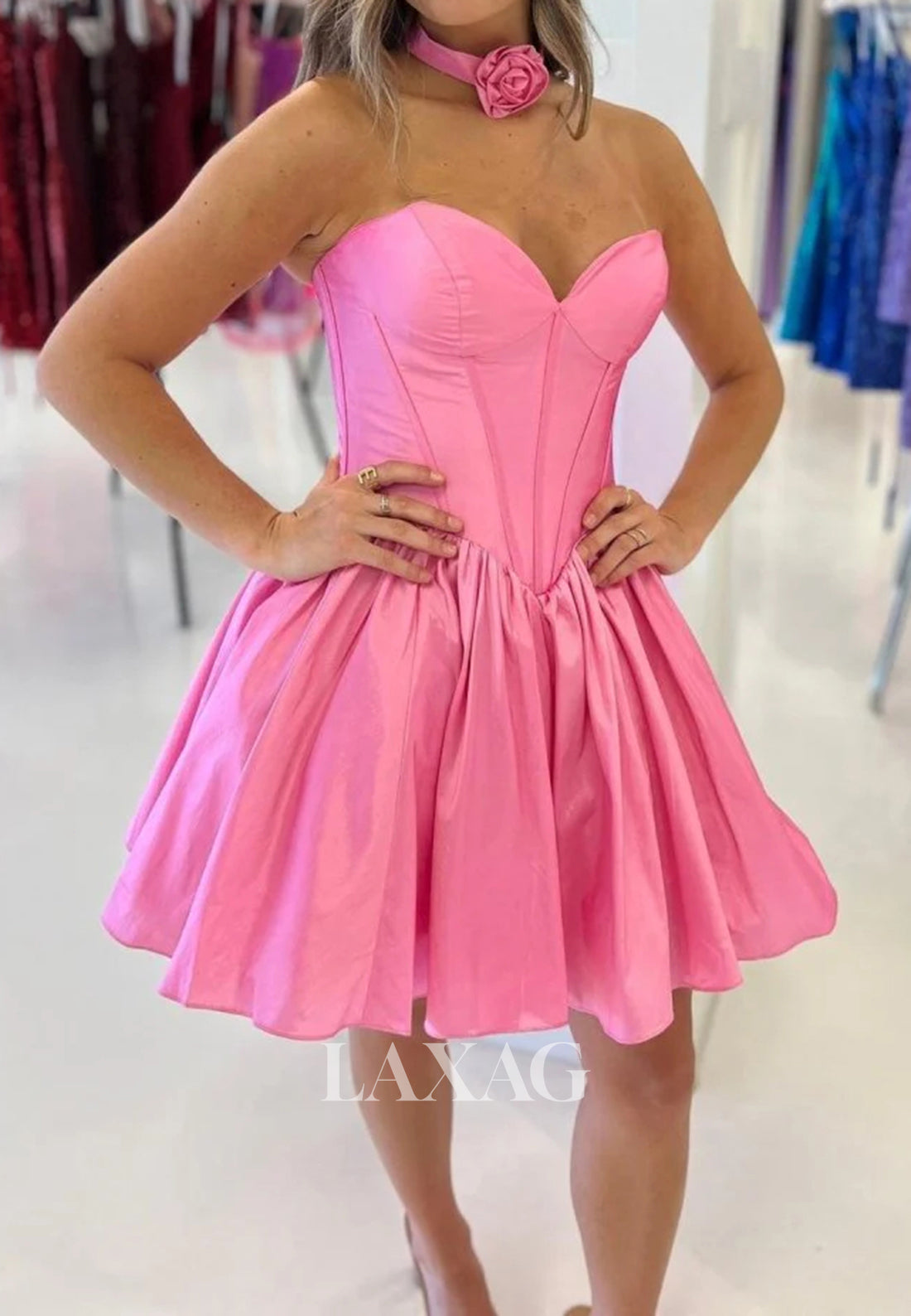 Off-Shoulder Sweetheart Sleeveless Satin Pleated A-Line Simple Party Homecoming Dress
