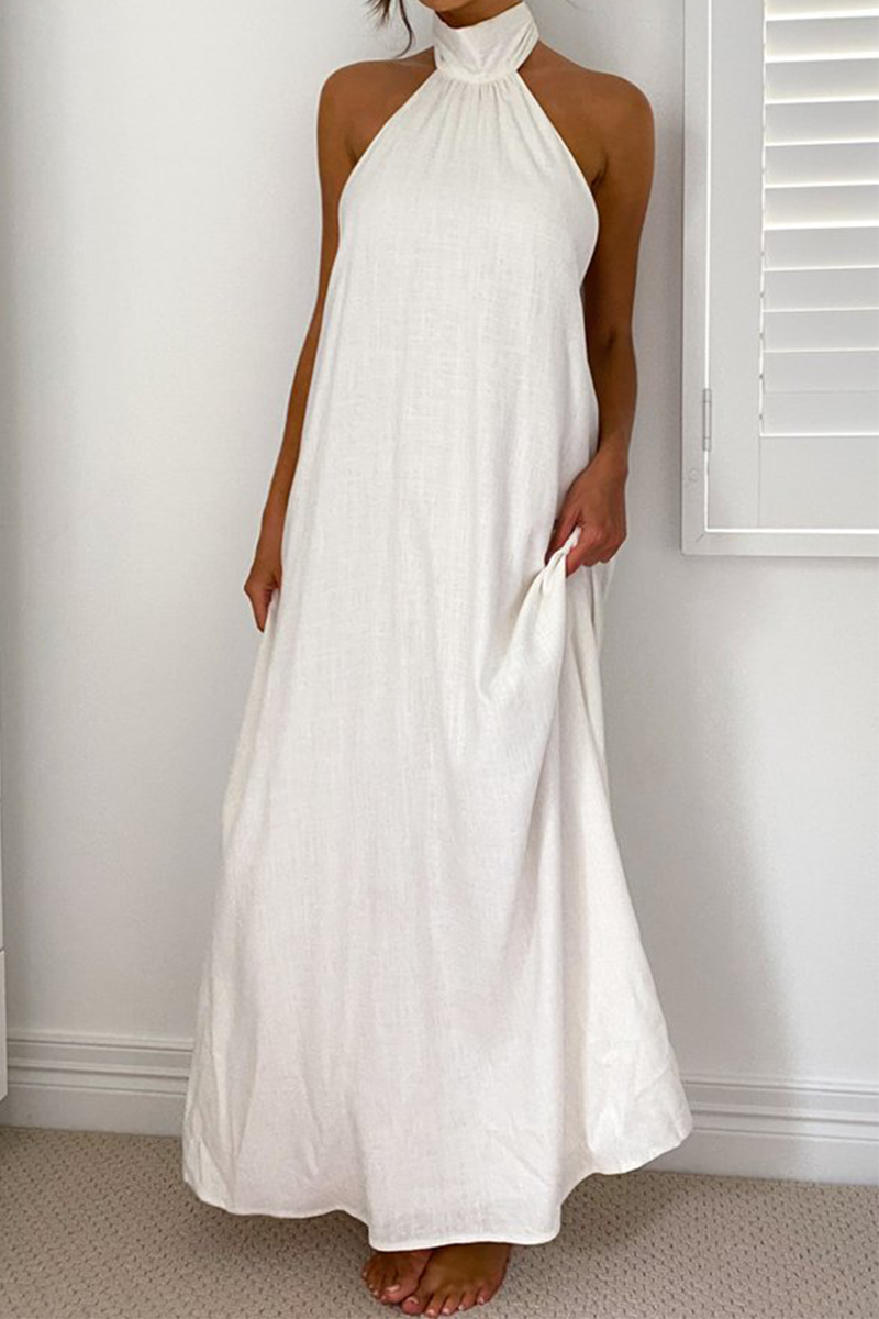Floral Print Halter Neck Backless Sleeveless Flowy Maxi Dress
