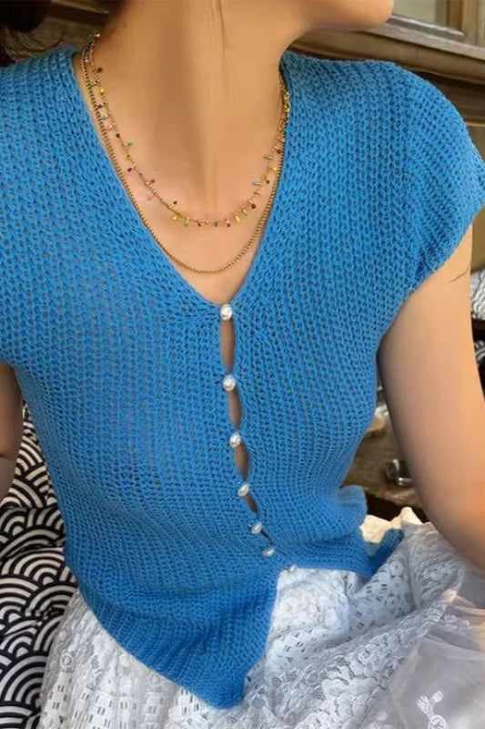 Knitted V-Neck Cropped Cardigan