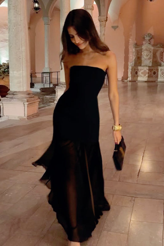 Strapless Sheer High Split Bodycon Maxi Dress - View 2