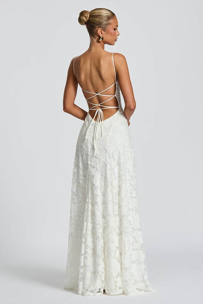 Floral Burnout Lace Spaghetti Strap Straight Neck A-Line Maxi Dress 16