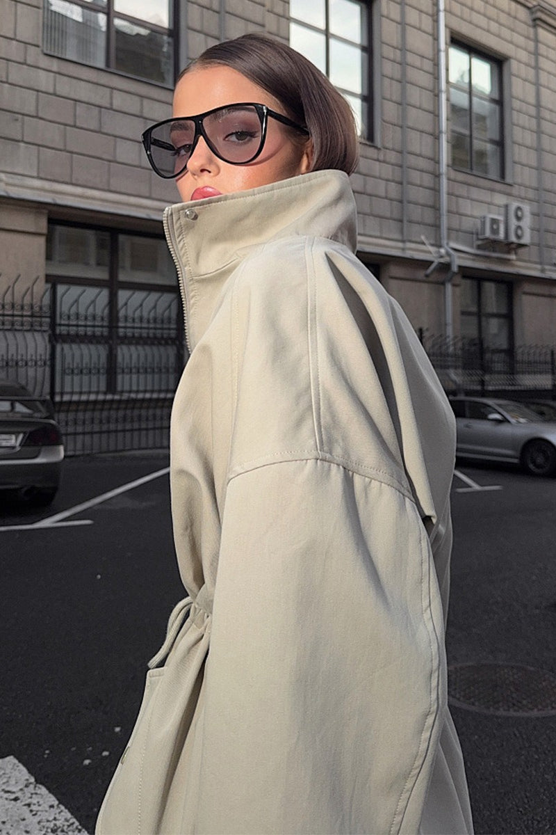 Drawstring Waist Cotton Trench Coat