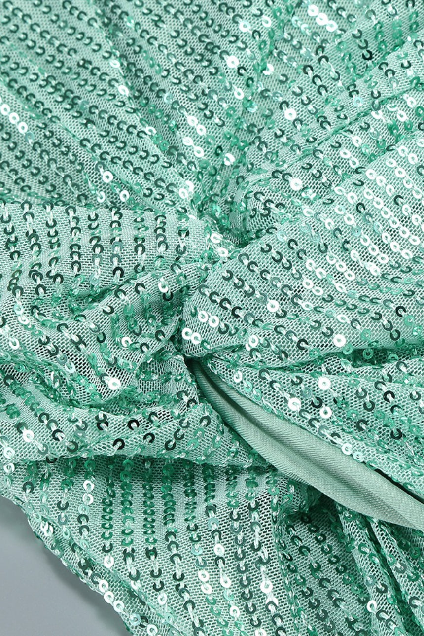Spaghetti Strap Slit Sequin Formal Dress
