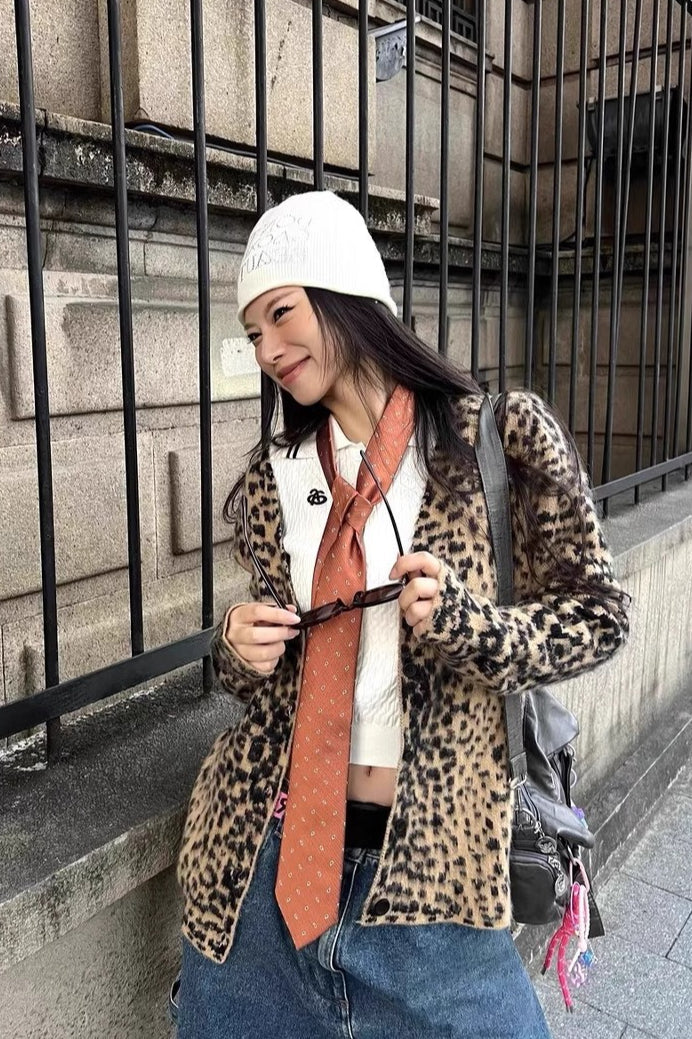 Leopard VNeck Brushed Knit Top