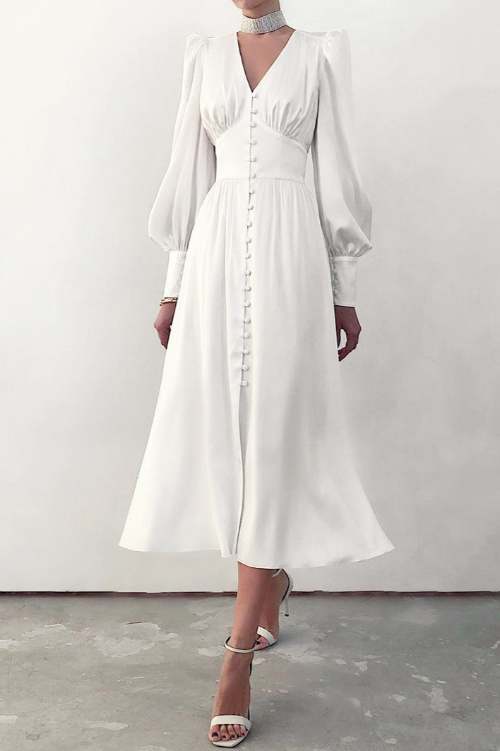 Satin Puff Sleeve Bustier Tailored Midi Dress