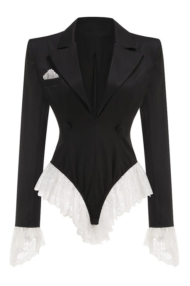 V Neck Lace Embellished Blazer