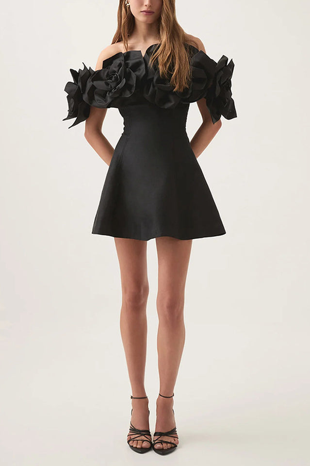 Floral Appliqué Off Shoulder Fit and Flare Mini Dress 4