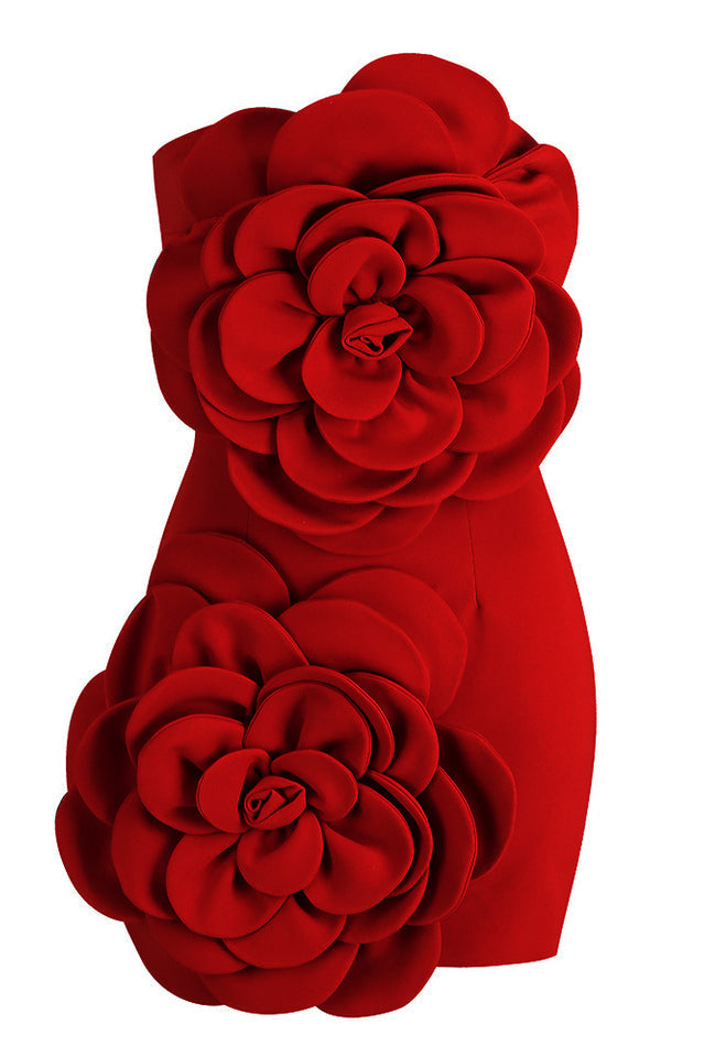 3D Floral Strapless Bodycon Mini Dress