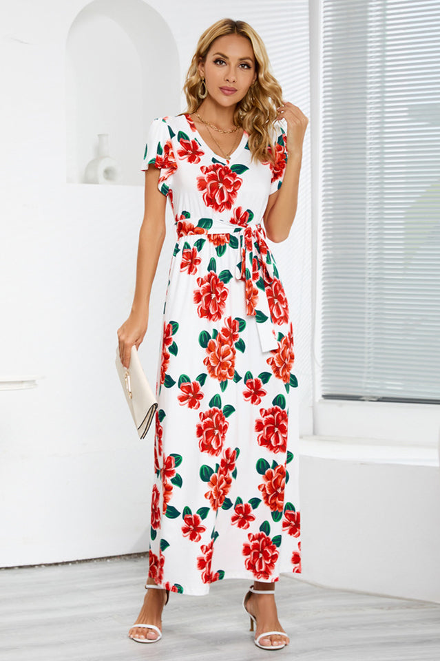 V-Neck Vacation A-line Midi Dress