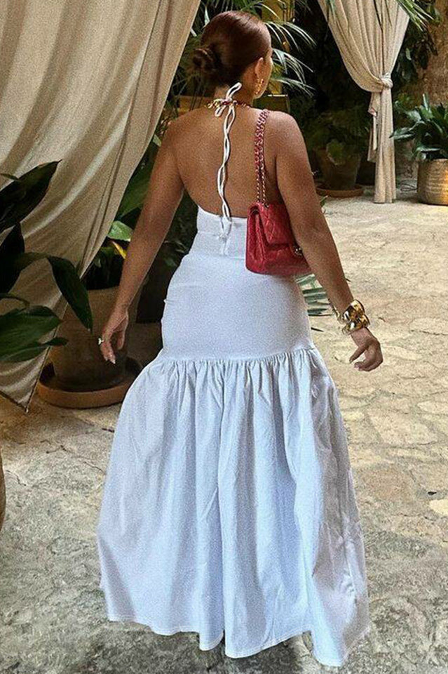 Halter Deep V-Neck Backless High Split Maxi Dress 6