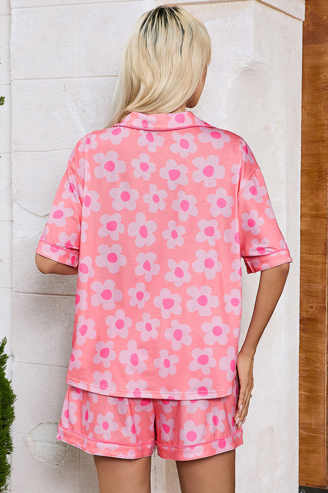 Floral Print Notch Collar Short Sleeve Shirt and Shorts Two Piece Pajama Set 4