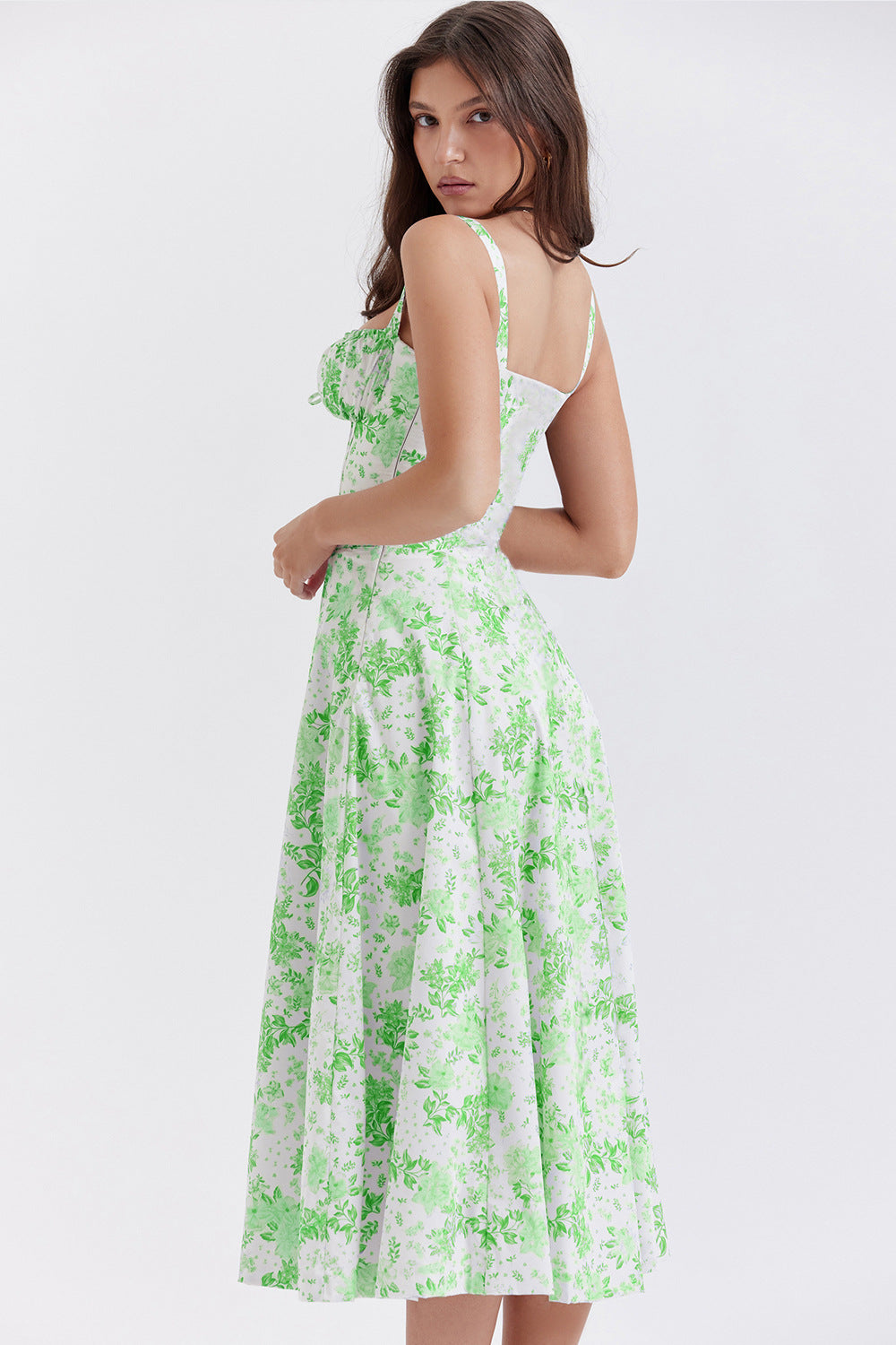 Floral Sweetheart Spaghetti Strap Corset Fit and Flare Midi Dress