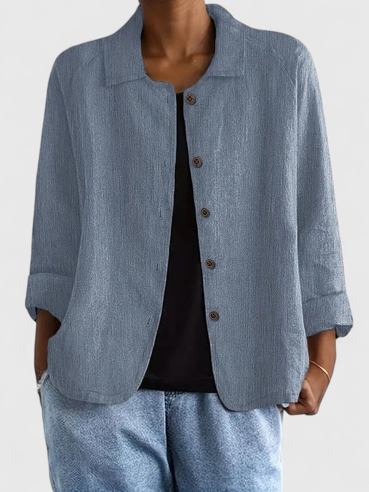 Collared Long Sleeve Button Front Linen Look Shirt