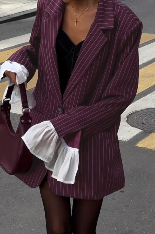Chic Lace Insert Stripe Blazer
