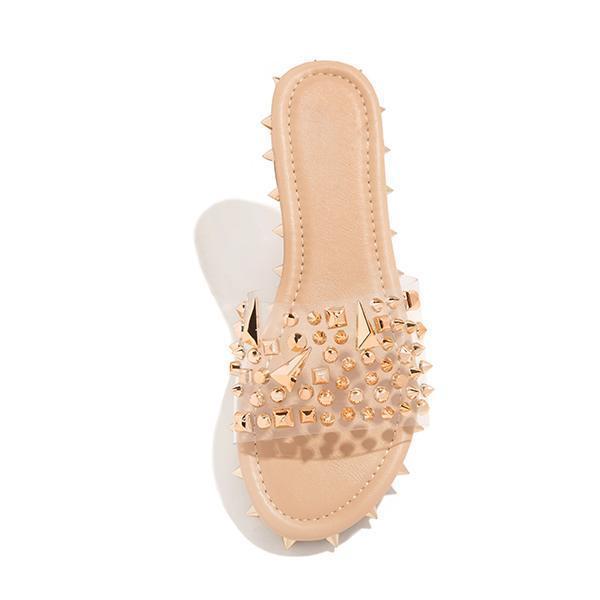Multi-Sized Studs Clear Strap Slippers