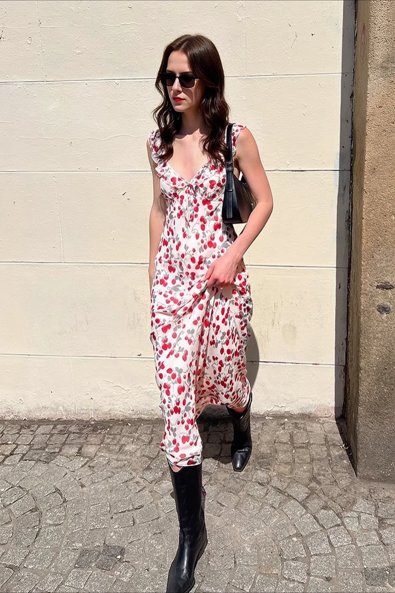 Cherry Floral Curve Fit Long Slip Dress