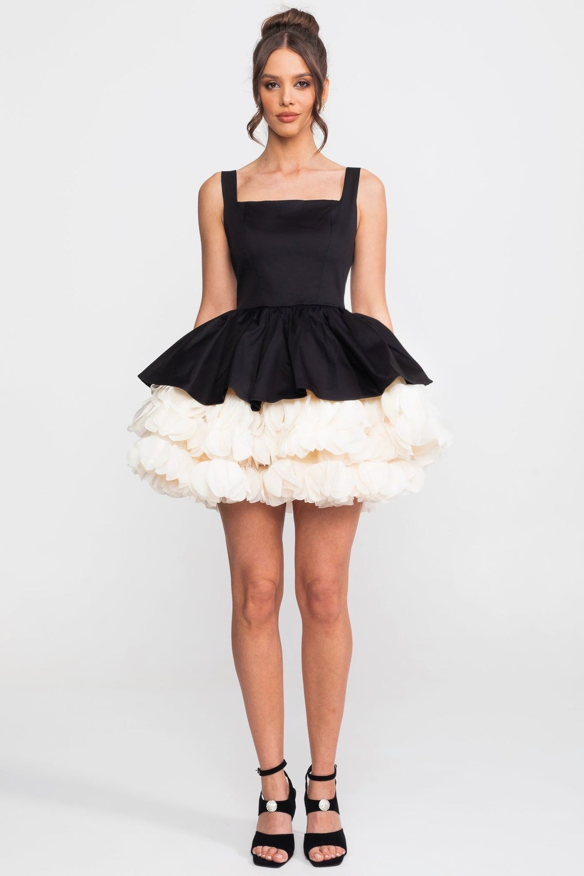 Square Neck Sleeveless Peplum Tiered Ruffle Skirt Mini Dress