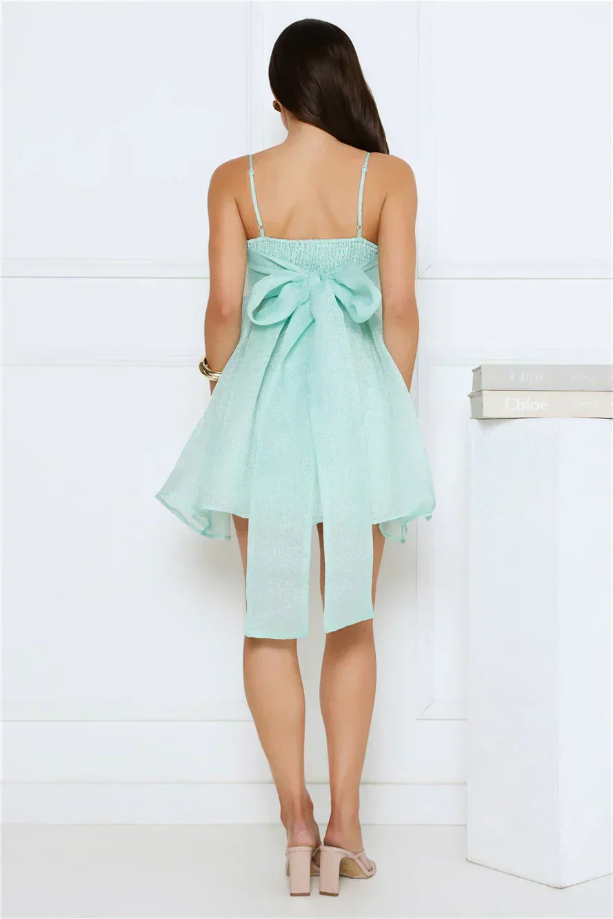 Shimmer Organza Straight Neck Cami Babydoll Mini Dress 4
