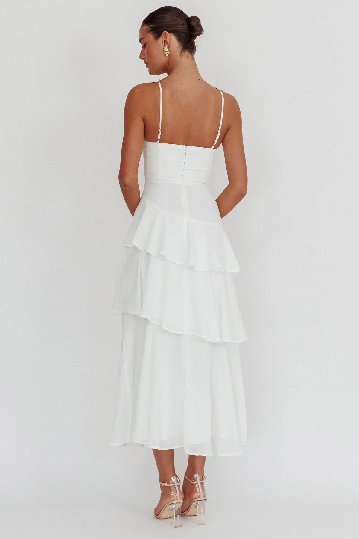 Floral Embroidered Trim Bustier Tiered Ruffle Maxi Dress 2