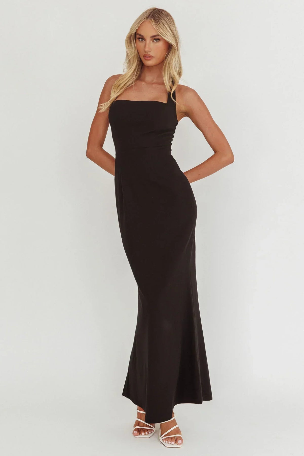 Asymmetric Square Neck One Strap Halter Mermaid Maxi Dress