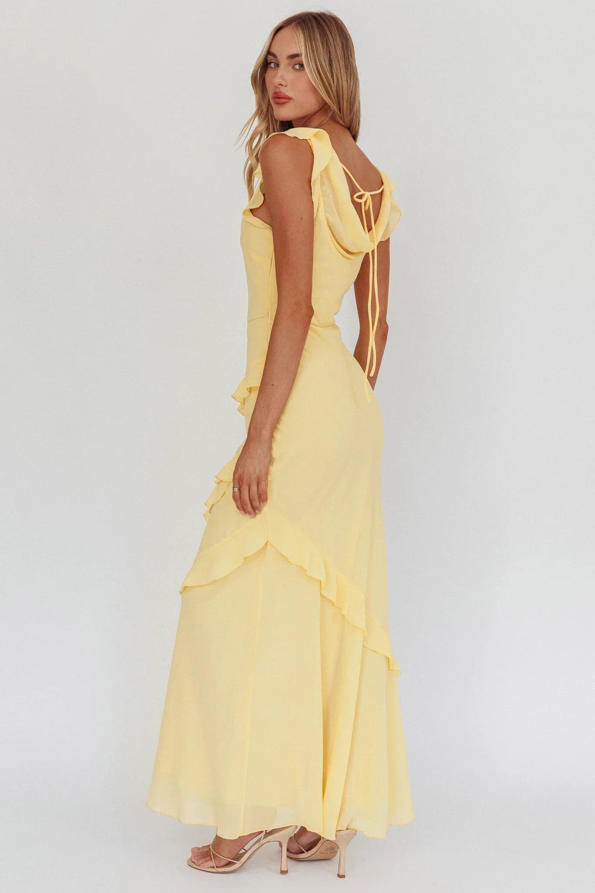 Cowl Neck Flutter Sleeve Tiered Ruffle Maxi Dress 2