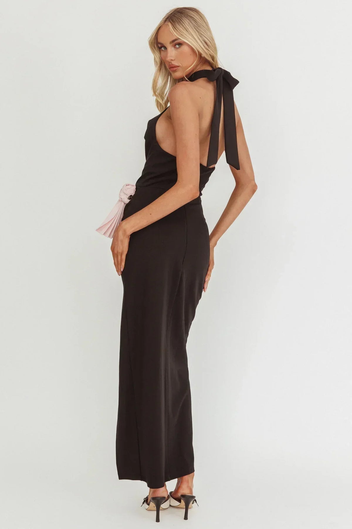 Charlene Cowl Halterneck Maxi Dress Black