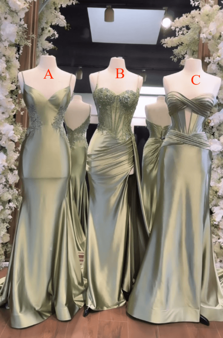 Sage Green Satin Long Prom Dress Evening Party Dresses   fg7695