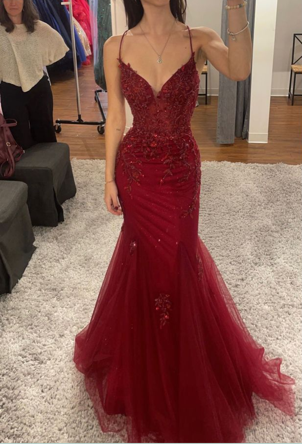 Burgundy Mermaid Long Prom Dresses Formal Evening Dress