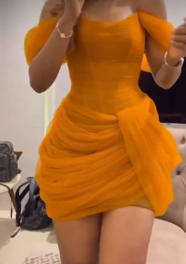 Orange Off Shoulder Short Evening Dress Cocktail Dresses Short Party Dress