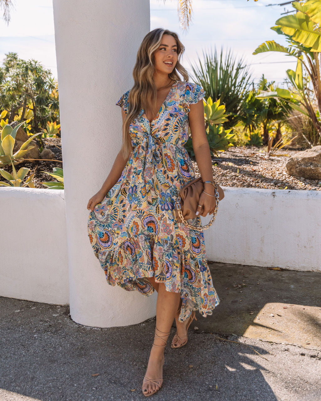 Rhea Printed High Low Pocketed Tie Maxi Dress FINAL