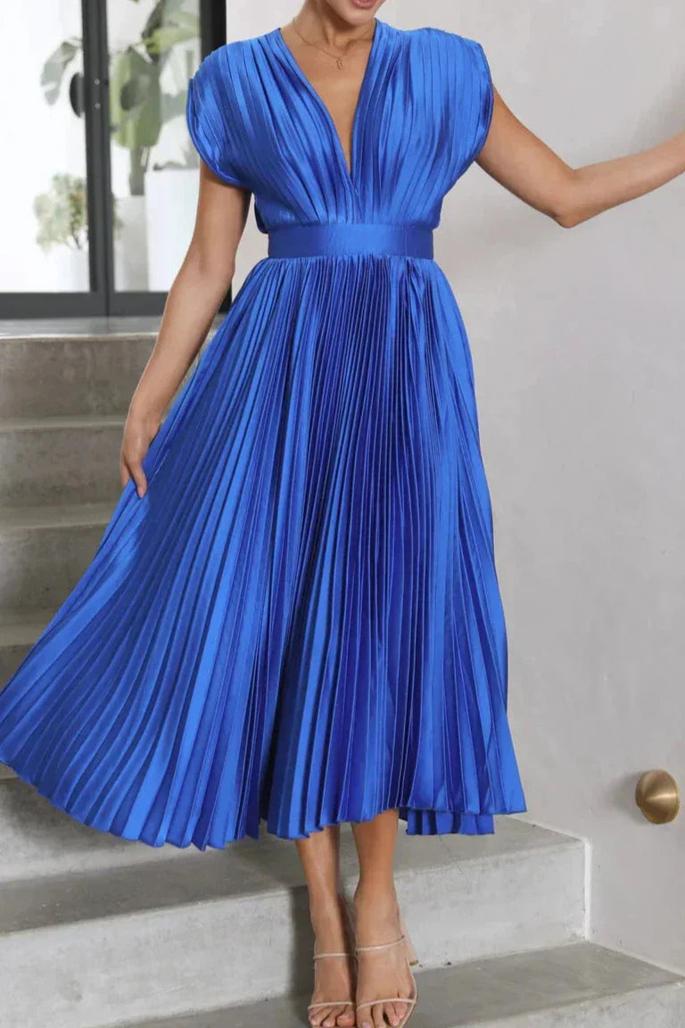 Cristina Effortless Dress Pleated V Neck Midi Chic Silhouette Collection
