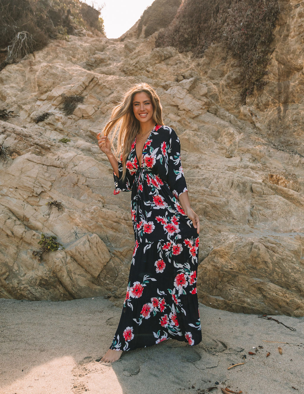 Kaydence Floral Kimono Tie Maxi Dress FINAL