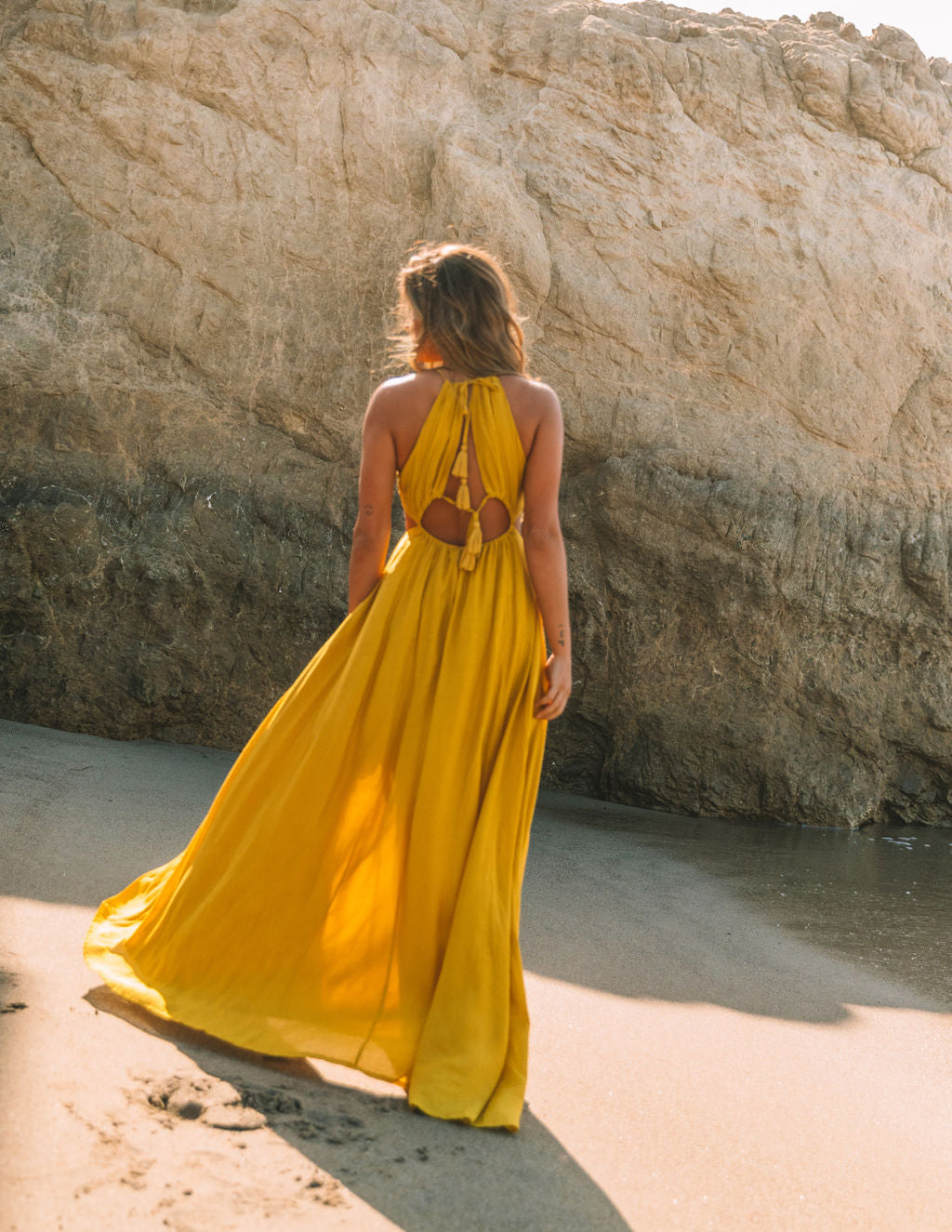 Cailey Cutout Halter Maxi Dress Moss Yellow