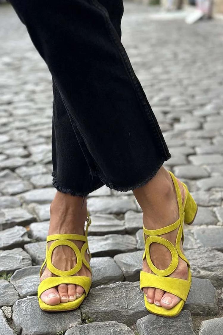 Suede-Look Cut Out Block Heel Slingback Sandals