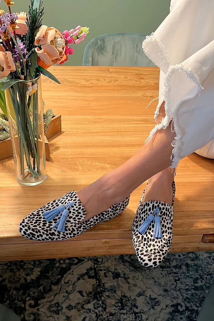 Leopard Print Tassel Round Toe Flat Loafers